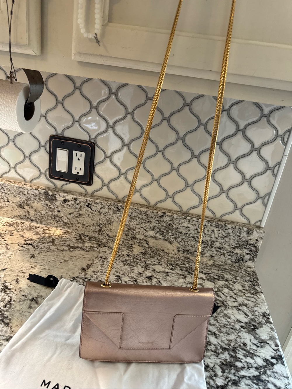 Yves Saint Laurent Metallic Rose Crossbody Bag with Gold Chain - Picture 11 of 13